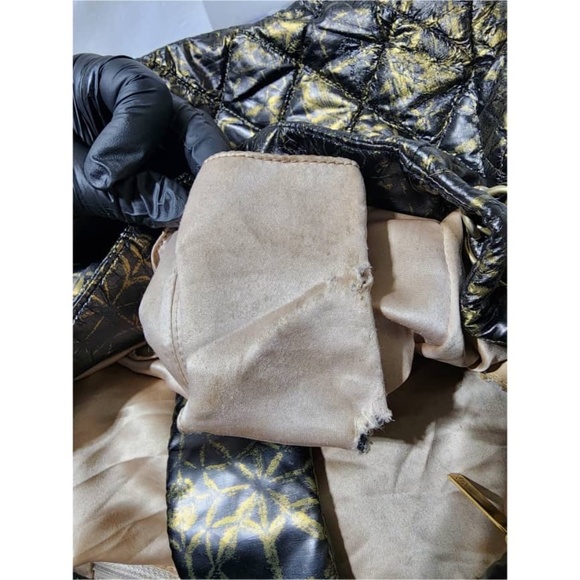 Authentic CHANEL Nylon Printed Quilted Accordion Flap Shoulder Bag Black/Gold - Picture 14 of 16